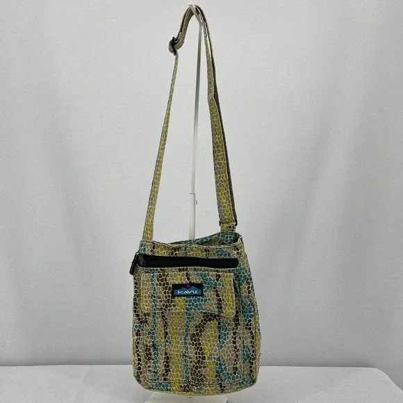 Kavu Canvas Crossbody Purse Snakeskin Pattern Teal Khaki Beige Black Small - Picture 5 of 6